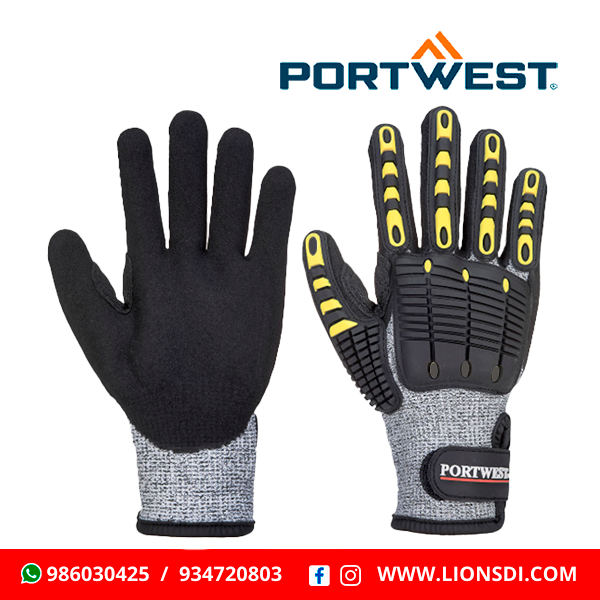Portwest Guanto Termico Resistente Agli Urti A729 – Taglia M, Grigio/nero, Livello Taglio C, Palmo In Nitrile, Certificato CE